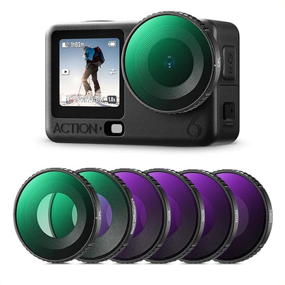 K&F CONCEPT 6Pack HD Filter Kit Compatible with DJI Osmo Action 6, CPL ND8 ND16 ND32 ND64 Black Diffusion 1/4 Plarizer Light Reduction Effect Filter HD Optical Glass with Multi-Layer Nano-Coating