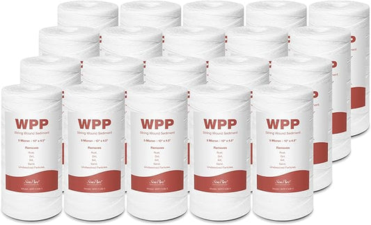 SimPure 10" x 4.5" String Wound Sediment Water Filter Cartridge for Well Water, 5 Micron Whole House Replacement Filter for Housing DB10P DB10C (20 Pack)