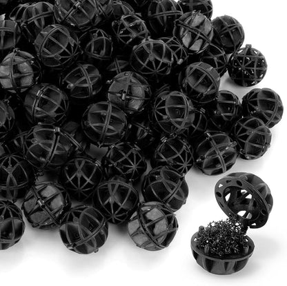 Aquarium Bio Balls - 100pcs Black Bulk Sump Filter Media with Sponge Biological Filtration Media for Koi Pond,Fish Tank,Canister,Air Pump