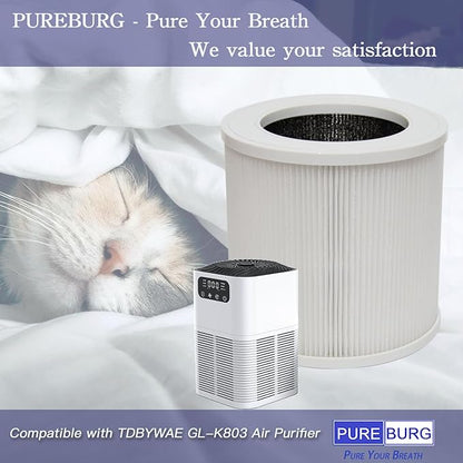 PUREBURG Replacement Filters Compatible with TDBYWAE GL-K803 Air Purifier,3-Pack H13 True HEPA Activated Carbon 3-Stage Filtration Air Clean Dust VOCs Odor