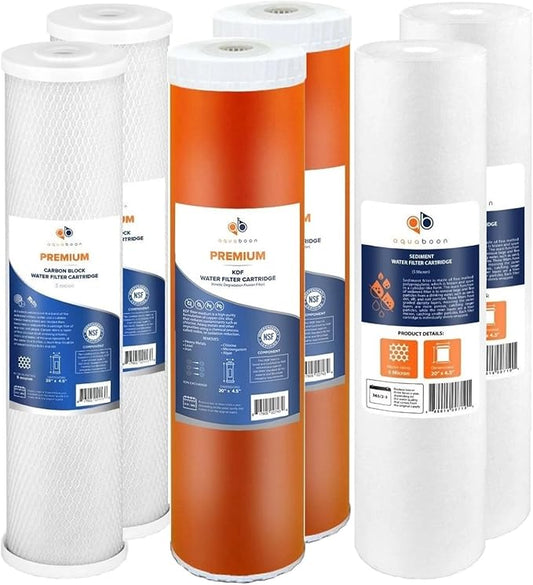Aquaboon 5 Micron 20 x 4.5 Water Filters Whole House Set NSF Certified Water Filter Replacement Cartridges CTO & KDF & Sediment Compatible with FC25B 2 Pack