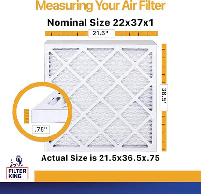 Filter King 22x37x1 Air Filter | 4-PACK | MERV 13 HVAC Pleated A/C Furnace Filters | MADE IN USA | Actual Size: 21.5 x 36.5 x .75"