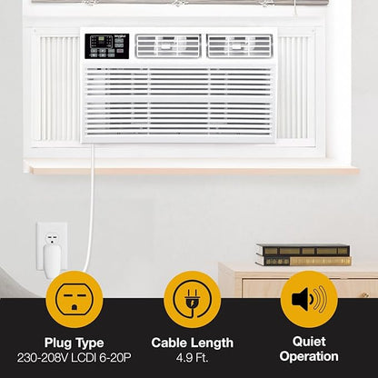 Whirlpool 18,000 BTU 230V Window Air Conditioner with Supplemental Heat, Window Mounted AC Unit with Heater for Apartment, Living Room, Bedroom, Large Rooms up to 1000 Square Feet