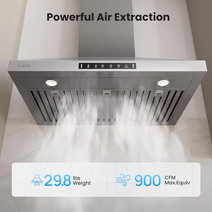 Wall Mount 36 Inch Range Hood 900 CFM, Ductless/Ducted Convertible Kitchen Hood, 3-speed Gesture Sensing & Touch Control, Stainless Steel Kitchen Vent Hood with Permanent Baffle Filters