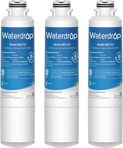 Waterdrop DA29-00020B Replacement for Samsung® Water Filter HAF-CIN/EXP, DA29-00020B, HAF-CIN, DA29-00020B-1, RF28HMEDBSR, RF263BEAESR, RS25J500DSR, RF263TEAESG, HDX FMS-2, DA97-08006A-1, 3 Filters