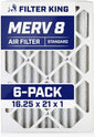 Filter King 16.25x21x1 Air Filter | 6-PACK | MERV 8 HVAC Pleated A/C Furnace Filters | MADE IN USA | Actual Size: 16.25 x 21 x .75"