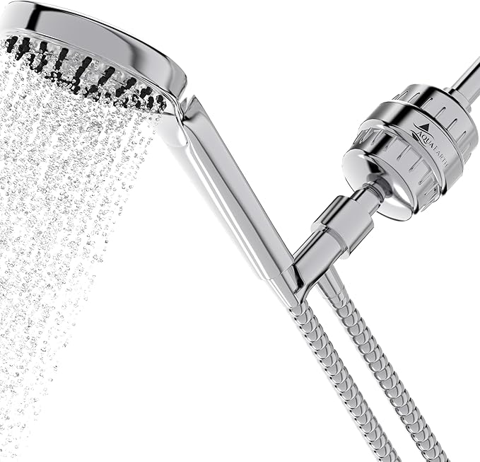 Shower Head Filter For Hard Water Gold 20 Stages to Remove Chlorine Fluoride Water Softener Coconut Shell Activated Carbon Reduces Dry Itchy Skin Heavy Metals Other Sediments Vitamin C Aqua Earth