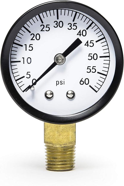 Aquatix Pro Pool Filter Pressure Gauge - Premium Spa/Pool/Aquarium Water Pressure Gauge, 2" Dial, 0-60 Psi, Bottom Mount 1/4", Compatible with Most Brands Such as Hayward, Pentair & Jandy