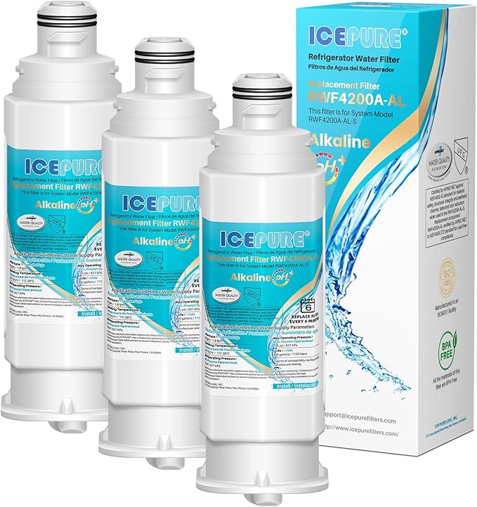 ICEPURE Alkaline DA97-17376B Refrigerator Water Filter Replacement for Samsung HAF-QIN/EXP, DA97-08006C, WD-F45, WS645A RS27T5200SR RS22T5201SR RF28R7201SR RF32CG5400SR RF23M8070SG, Enhances PH, 3Pack