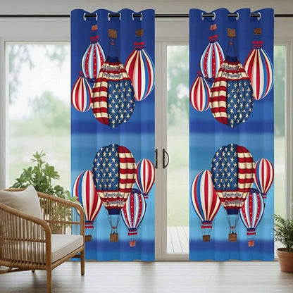 Independence Day Waterproof Outdoor Curtains for Patio, Windproof Weatherproof Curtains with Weighted Hem, Hot Air Balloon Patriotic Star Light Filtering Privacy Drapes for Porch 54"x 84" 2 Panels