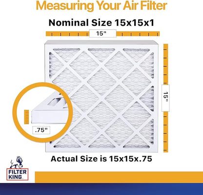 Filter King 15x15x1 Air Filter | 6-PACK | MERV 13 HVAC Pleated A/C Furnace Filters | MADE IN USA | Actual Size: 15 x 15 x .75"