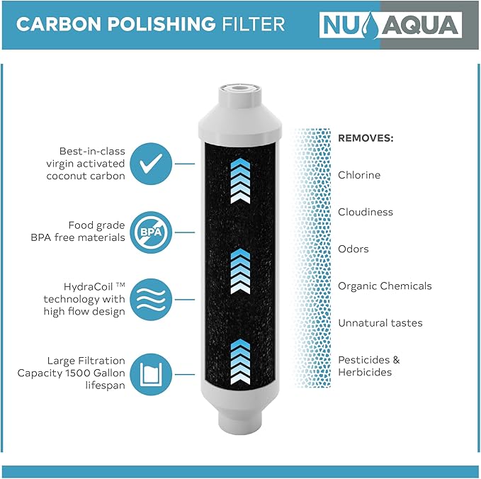 NU Aqua Reverse Osmosis Carbon Post Filter Replacement - 10 Inch Universal RO Water Filtration System Cartridge - 1 Pack of Premium Filters