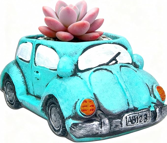 Cute Light-Blue Car Succulent Planter Pot, Flower Pots Succulent Plants Containers for Home Classroom Indoor Outdoor Plant Decoration