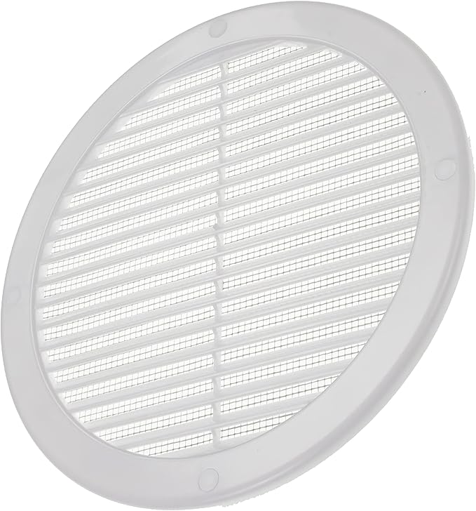 Vent Systems 8" Inch (Opening Dimensions) White Soffit Vent Cover - Plastic Round Air Vent Grille - Built-in Mesh Screen - HVAC Register Louver for Bathroom, Home, Kitchen