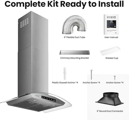 30" Wall Mount Range Hood Tempered Glass 900 CFM, Kitchen Chimney Vent Stainless Steel, with Gesture Sensing and Touch Control Switch Panel, 3-Speed Exhaust Fan Permanent Filter