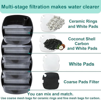 16 Packs Aquarium Filter Media Kit Compatible with MarineLand Magniflow Canister Filters C-360 and 400, Includes Activated Carbons, Ceramic Rings, Sponge Filters and Filter Pads
