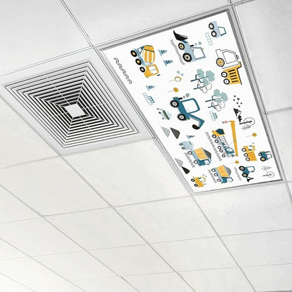 4 Pcs Fluorescent Light Covers for Ceiling Lights Construction Vehicles Machinery Trucks Cranes Cement Mixers Blue Decorative Magnets Light Filters for Office Home Classroom Must Haves 4’ x 2’