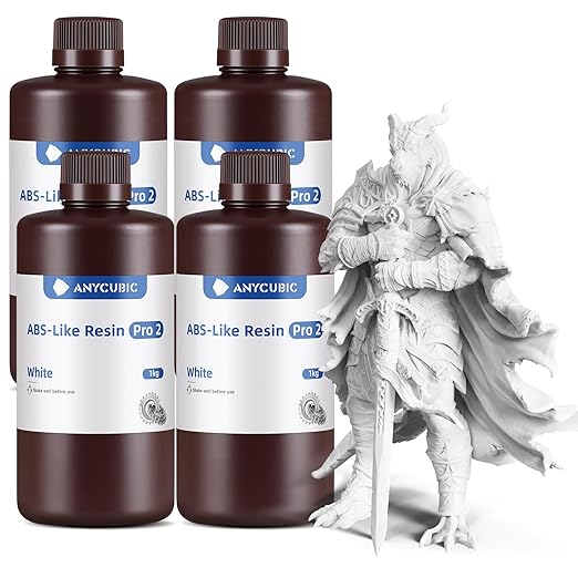 ANYCUBIC ABS-Like Resin Pro 2 Bundle, Upgraded 8K 3D Printer Resin with Enhanced Strength and Toughness, Wide Compatibility for All LCD Resin 3D Printers (4Packs*1kg White, 4kg in Total)
