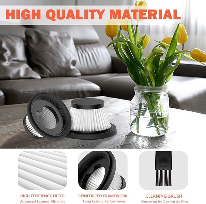 6 Pack HEPA Filter Replacement Compatible with Cordless Vacuum Cleaner as Seen on TV, Washable and Reusable Handheld Portable Vac Replacement Parts