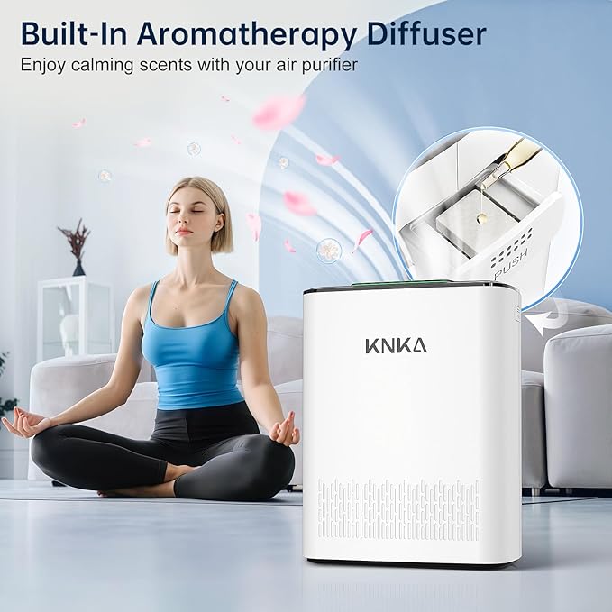 KNKA Air Purifier for Home Bedroom, True HEPA Air Cleaner with Washable Pre-Filter, AQI Display, Turbo Mode for Pets, Allergies, Dust, Pollen