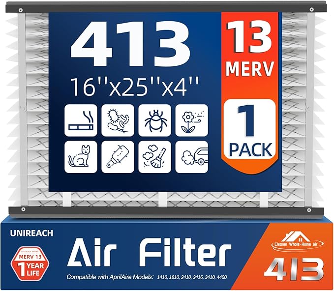 413 Replacement Air Filter, MERV 13,Actual Size: 16"x28"x4", Nominal Size: 16x25x4, HVAC Furnace Filter, Compatible with AprilAire Models 4400, 3413, 2416, 2413, 1610, 1413, 1 Pack