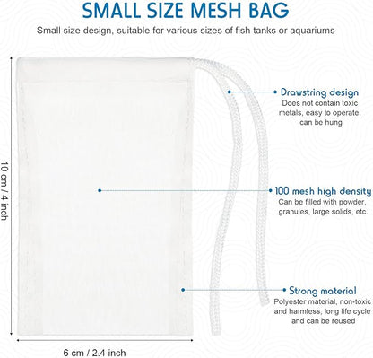 Shappy 12 Pieces Aquarium Filter Media Bags 150 Micrometer Fine Filter Drawstring Bags Reusable Nylon Mesh High Flow 2.4 x 4 Inch for Fish Tank Fine Resins Activated Carb