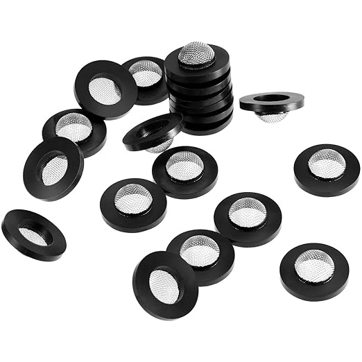 20 Pcs Hose Washer with Screen Filter Washers Stainless Steel & Black Rubber Filter Gasket for 1" Inlet, Fits 5/8" Washing Machine & 3/4" Garden Hose Connector