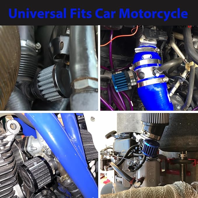 Air Intake Filter - 1" Universal Breather Filter, Automotive Cold Air Filter, Car Valve Cover Oil Breather Turbo Vent Crankcase Cleaner Accessory, Fits Car Motorcycle (Blue)