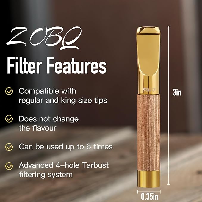 Reusable Washable Cigarette Filter Handcrafted Wood Metal Smoking Cigarette Filter Never Fade Cigarette Holders Reduces Tar Nicotine Birthdays Father Day Gift Wooden Gift Box