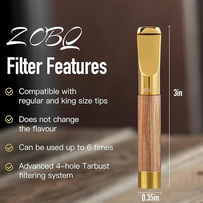 Reusable Washable Cigarette Filter Handcrafted Wood Metal Smoking Cigarette Filter Never Fade Cigarette Holders Reduces Tar Nicotine Birthdays Father Day Gift Wooden Gift Box