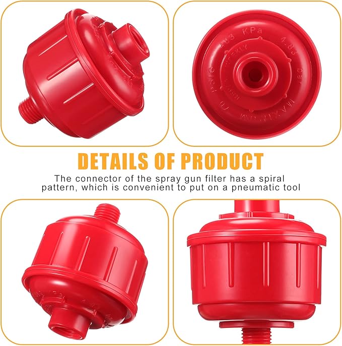 10 Pcs Mini Disposable Water and Air Filters Disposable Spray Gun Filter Whirlwind Air Line Filter Guns Filters Only Standard 1/4 Inch Threads Fit for Spray Guns and Air Tools, Red