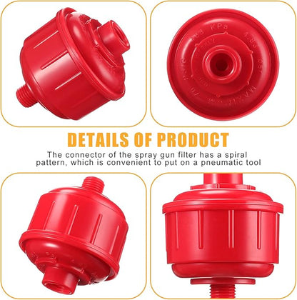 10 Pcs Mini Disposable Water and Air Filters Disposable Spray Gun Filter Whirlwind Air Line Filter Guns Filters Only Standard 1/4 Inch Threads Fit for Spray Guns and Air Tools, Red