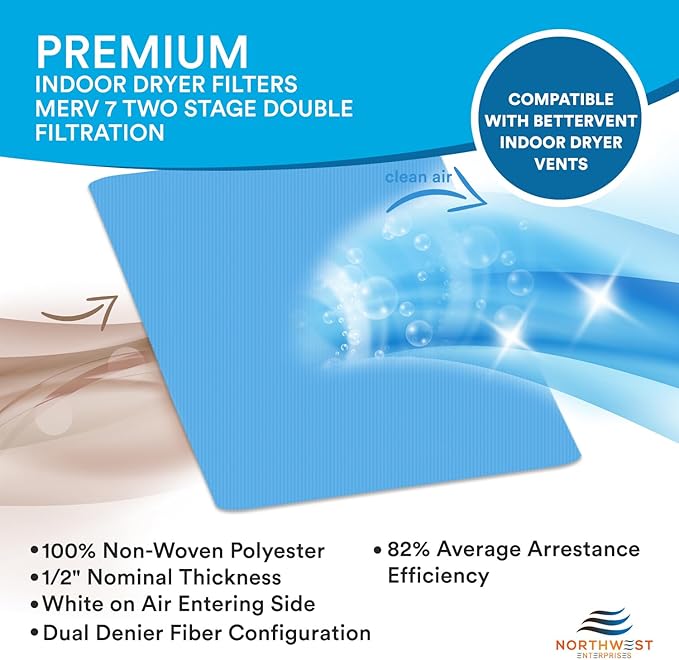 Dryer Filter Replacement - Compatible with Better Vent Indoor Dryer Vent Systems - Portable Indoor Dryer Filters - MERV 7 Double Filtration (12-Pack)