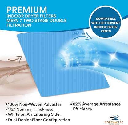 Dryer Filter Replacement - Compatible with Better Vent Indoor Dryer Vent Systems - Portable Indoor Dryer Filters - MERV 7 Double Filtration (12-Pack)