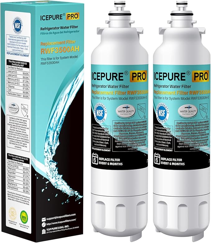 ICEPURE PRO ADQ73613401 NSF401&473&53&42 Certified Refrigerator Water Filter Compatible with LG LT800P, LT800PC, Kenmore 9490, ADQ736134 ADQ73613402 ADQ75795104 LSXS26326S LMXC23746S LMXC23746D, 2PACK