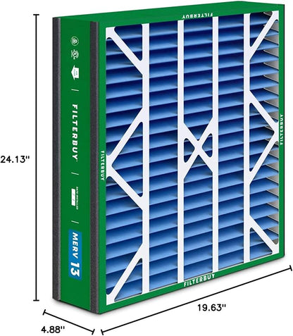 Filterbuy 20x25x5 Air Filter MERV 13 Optimal Smoke & Allergy Defense (4-Pack), Pleated HVAC AC Furnace Filters for Trion Air Bear, Generalaire, Skuttle, and More (Actual Size: 19.63 x 24.13 x 4.88)