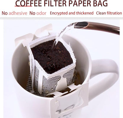Pack of 50 Portable Hanging Ear Drip Coffee Bag, Single Serve Disposable Coffee Filter Paper Bag for Travel, Compatible with Outside Diameter Less Than 9 cm Various Coffee Cups and Utensils