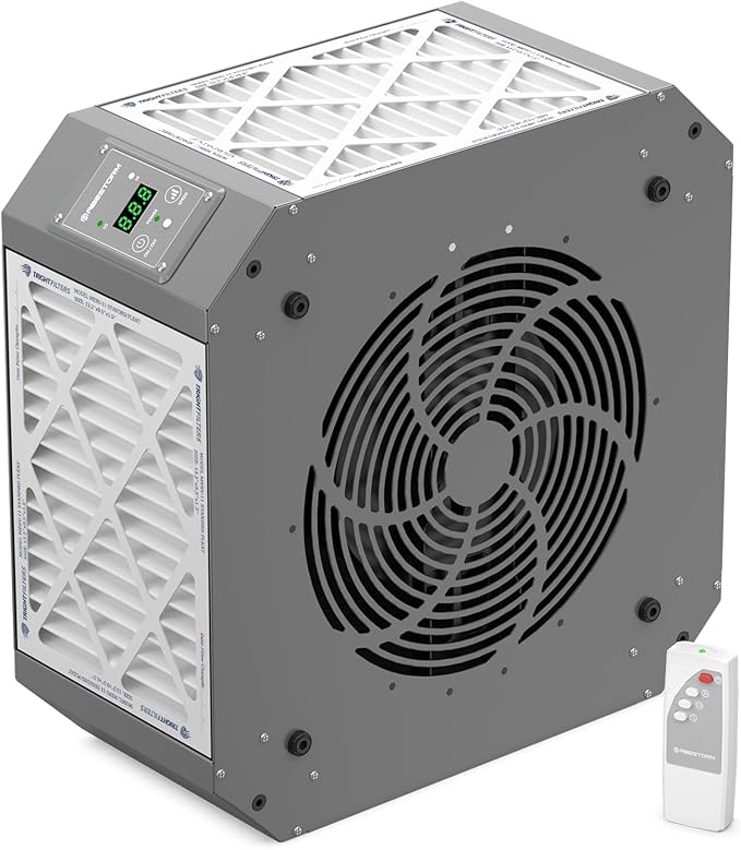 Abestorm 360 Degree Intake Air Filtration System for Woodworking, Built-in Ionizer, 1350CFM Hanging Air Filter, Shop Dust Collector, Garage WorkShop, MERV-11 filter, DecDust 1350IG