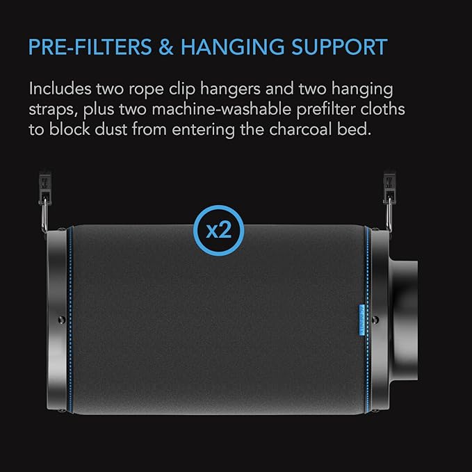 AC Infinity Air Carbon Filter 8" with Premium Australian Virgin Charcoal, for Inline Duct Fan, Odor Control, Hydroponics, Grow Rooms