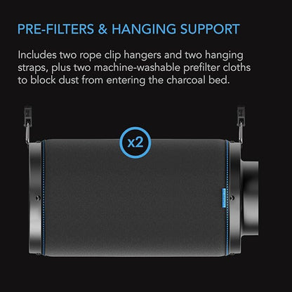 AC Infinity Air Carbon Filter 4" with Premium Australian Virgin Charcoal, for Inline Duct Fan, Odor Control, Hydroponics, Grow Rooms