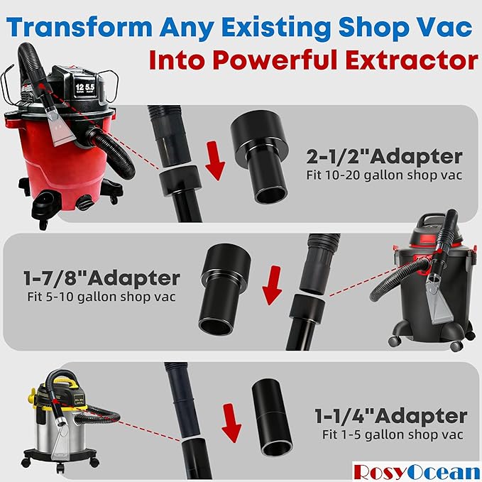 Universal Compatible with All Shop Vacs Extractor Attachment with 2-1/2" & 1-7/8" & 1-1/4" Adapters Auto Detailing Vacuum Cleaner Extraction Accessories for Upholstery & Carpet Cleaning