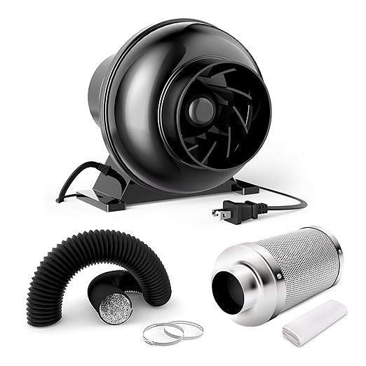 InfiniPower 195 CFM Inline Ventilation Fan 4" Air Carbon Filter and 4 Inch 8 Feet Black Ducting, Combo for Grow Tent, Greenhouse, Kitchen, Basement