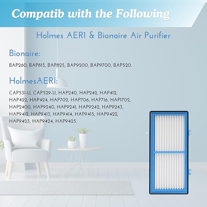Nispira AER1 Filter Replacement for Holmes Air Purifier HAPF30AT HAP242-NUC Total Air HEPA 6 Packs, 1.2 x 10 x 4.6 Inches