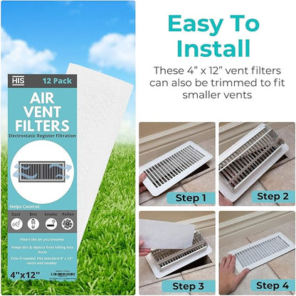 Air Vent Filters For Home 1 Pack of 12-4" x 12” – Register Vent Filters – AC Unit or Heater Vent Filter Electrostatically Charged for Dust, Smoke and Pollen – AC Vent Filter – Essential Oil Diffuser