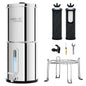 Purewell 2.25G Gravity Water Filter System with Water Level Window, 3-Stage 0.01μm Ultra-Filtration Stainless Steel Countertop System with 2 Filters and Stand, Reduce 99% Chlorine, PW-KS
