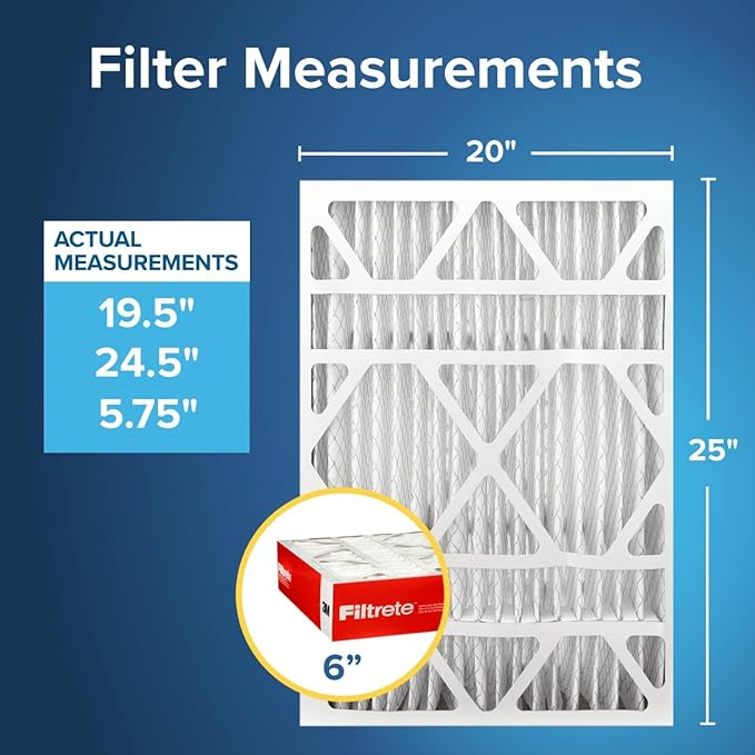 Filtrete 20x25x6 AC Furnace Air Filter, MERV 11, MPR 1000, Fits AprilAire Space-Gard, Micro Allergen Defense, Electrostatic Air Cleaning Filter, 2-Pack (Actual Size 19.50 x 24.50 x 5.75 in)