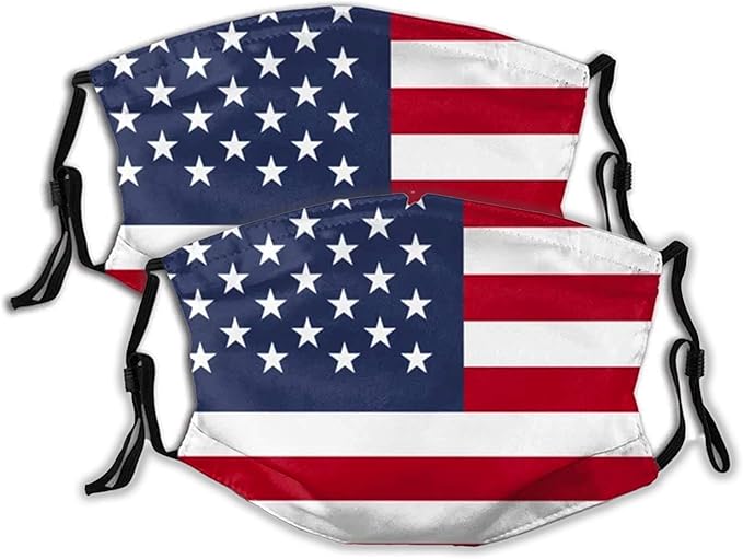 ASA Techmed Reusable Dual Air Breathing Valve Face Mask Cover with Activated Carbon Filter (Patriotic 2pcs)