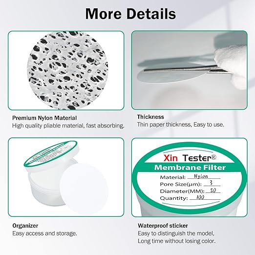 Xin Tester 100 Pieces Nylon Disc Membrane Filters, 50 mm Diameter, 3µm Pore Size