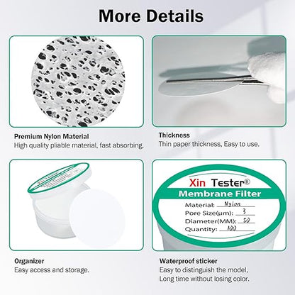 Xin Tester 100 Pieces Nylon Disc Membrane Filters, 50 mm Diameter, 3µm Pore Size