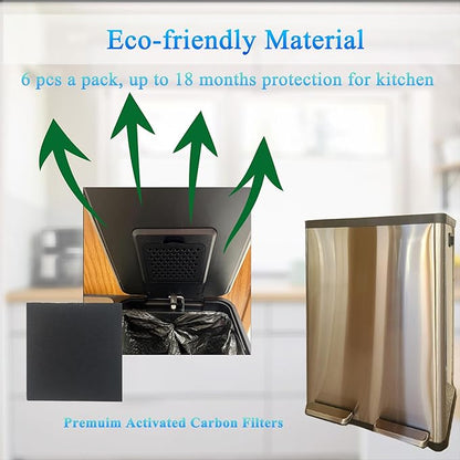 Odor Absorbing Filter Refills for SIMPLI-Magic Trash Can, Activated Charcoal Deodorizer Compatible with SIMPLI-Magic Garbage Bins with Built in Odor Filter Compartment, Square (Pack of 6)